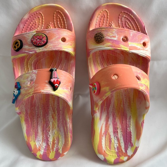 CROCS Classic Marble Sandals w/ JIBBITZ (sz 7) - Picture 2 of 4